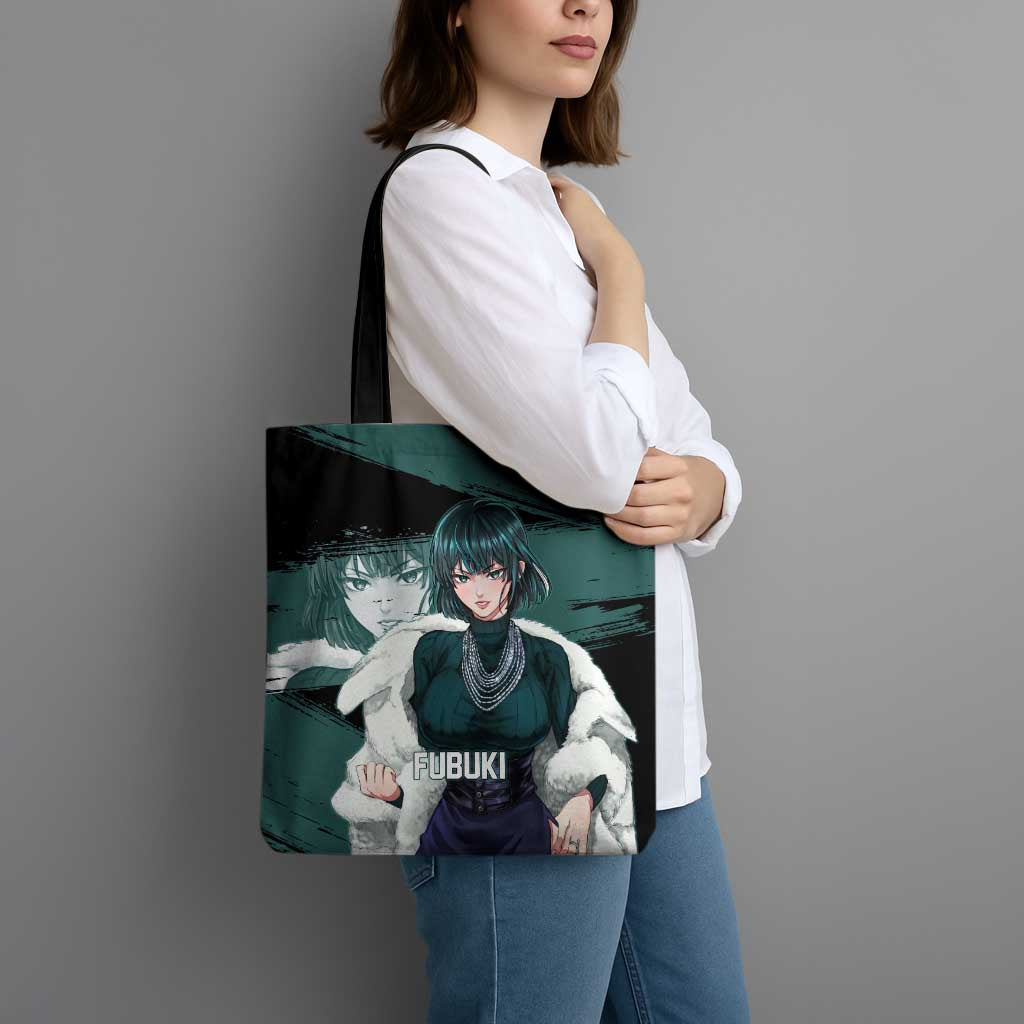 Fubuki One Punch Man Anime Teal and Black Theme Tote Bag with Elegant Psychic Pose and Cool Urban Style - The Mazicc
