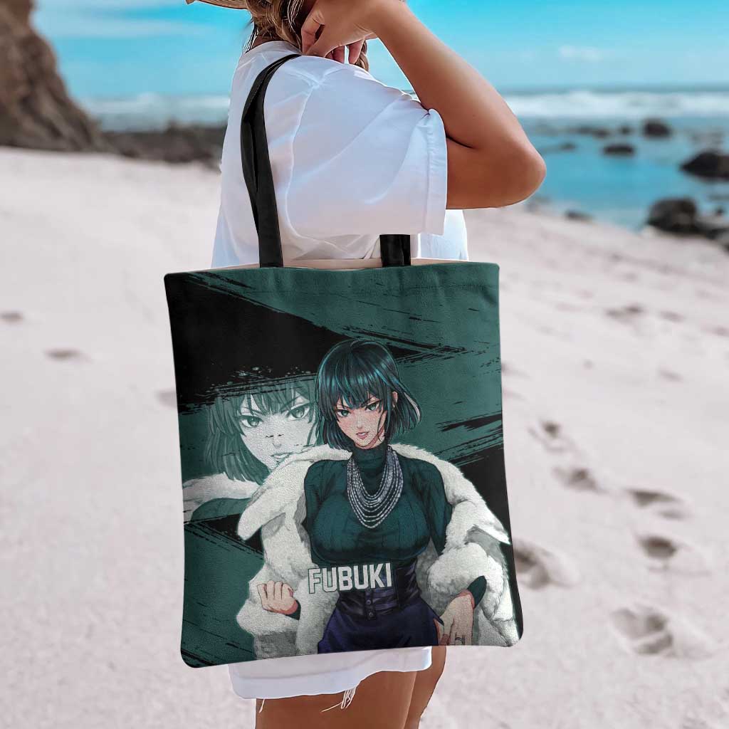 Fubuki One Punch Man Anime Teal and Black Theme Tote Bag with Elegant Psychic Pose and Cool Urban Style - The Mazicc