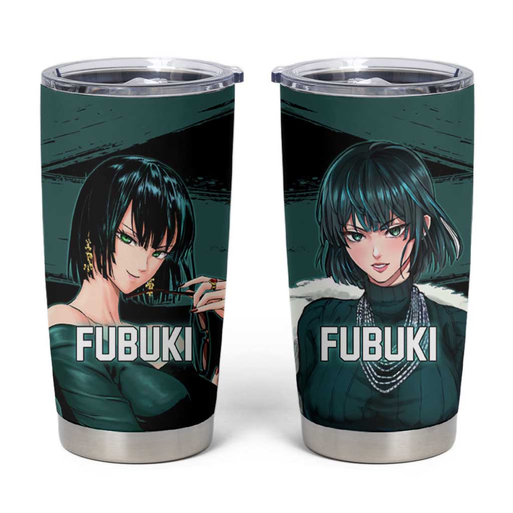 Fubuki One Punch Man Anime Teal and Black Theme Tumbler Cup with Elegant Psychic Pose and Cool Urban Style - The Mazicc