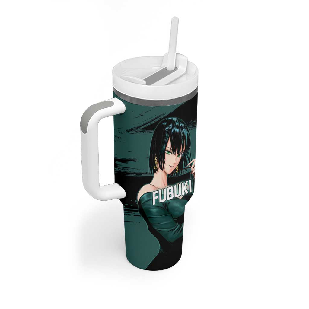 Fubuki One Punch Man Anime Teal and Black Theme Tumbler With Handle with Elegant Psychic Pose and Cool Urban Style - The Mazicc