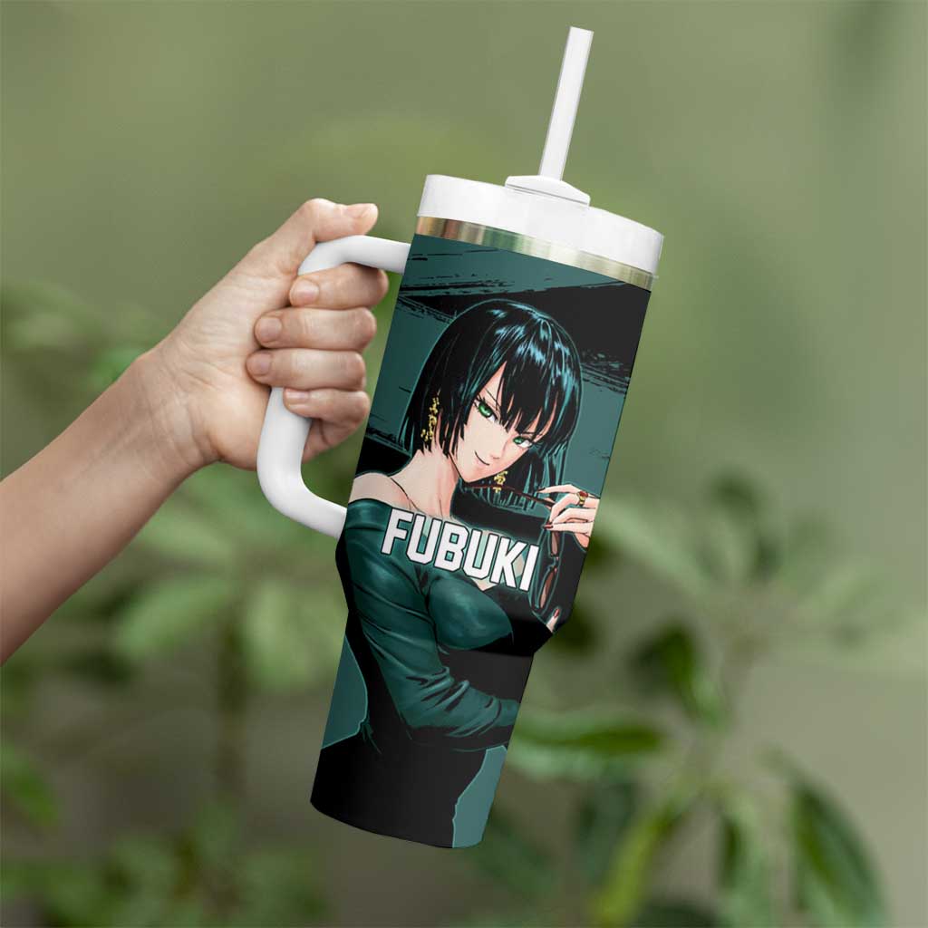 Fubuki One Punch Man Anime Teal and Black Theme Tumbler With Handle with Elegant Psychic Pose and Cool Urban Style - The Mazicc