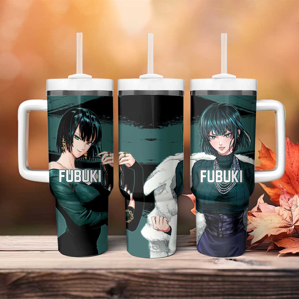 Fubuki One Punch Man Anime Teal and Black Theme Tumbler With Handle with Elegant Psychic Pose and Cool Urban Style - The Mazicc