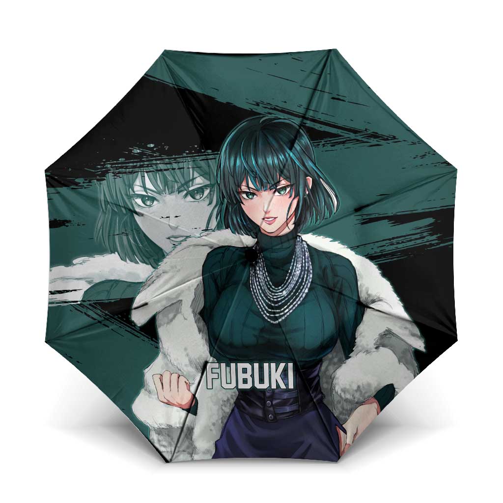 Fubuki One Punch Man Anime Teal and Black Theme Umbrella with Elegant Psychic Pose and Cool Urban Style - The Mazicc
