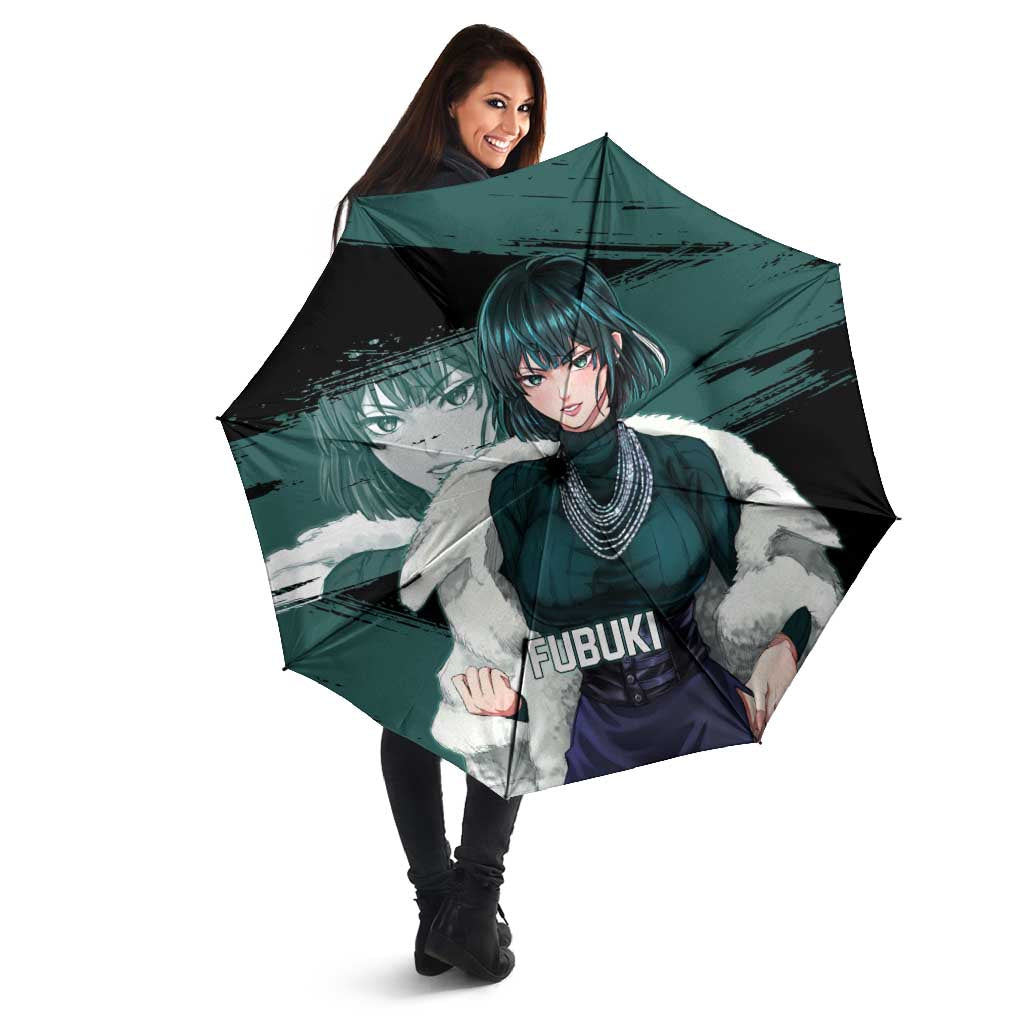 Fubuki One Punch Man Anime Teal and Black Theme Umbrella with Elegant Psychic Pose and Cool Urban Style - The Mazicc