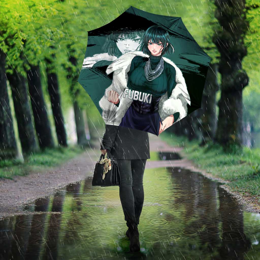 Fubuki One Punch Man Anime Teal and Black Theme Umbrella with Elegant Psychic Pose and Cool Urban Style - The Mazicc