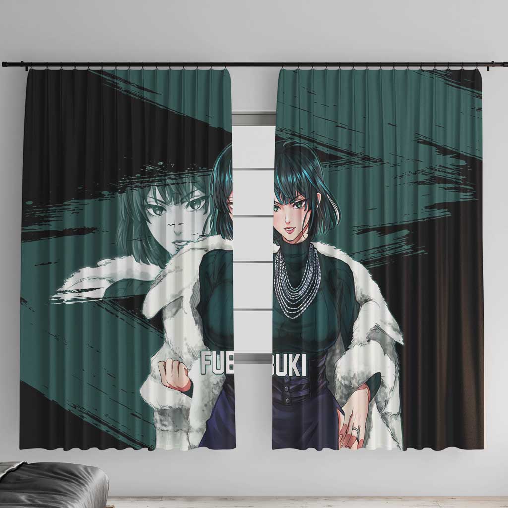 Fubuki One Punch Man Anime Teal and Black Theme Window Curtain with Elegant Psychic Pose and Cool Urban Style - The Mazicc