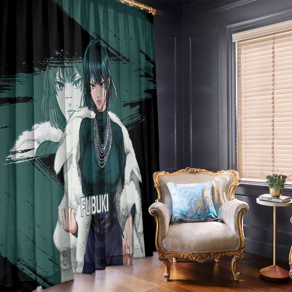 Fubuki One Punch Man Anime Teal and Black Theme Window Curtain with Elegant Psychic Pose and Cool Urban Style - The Mazicc