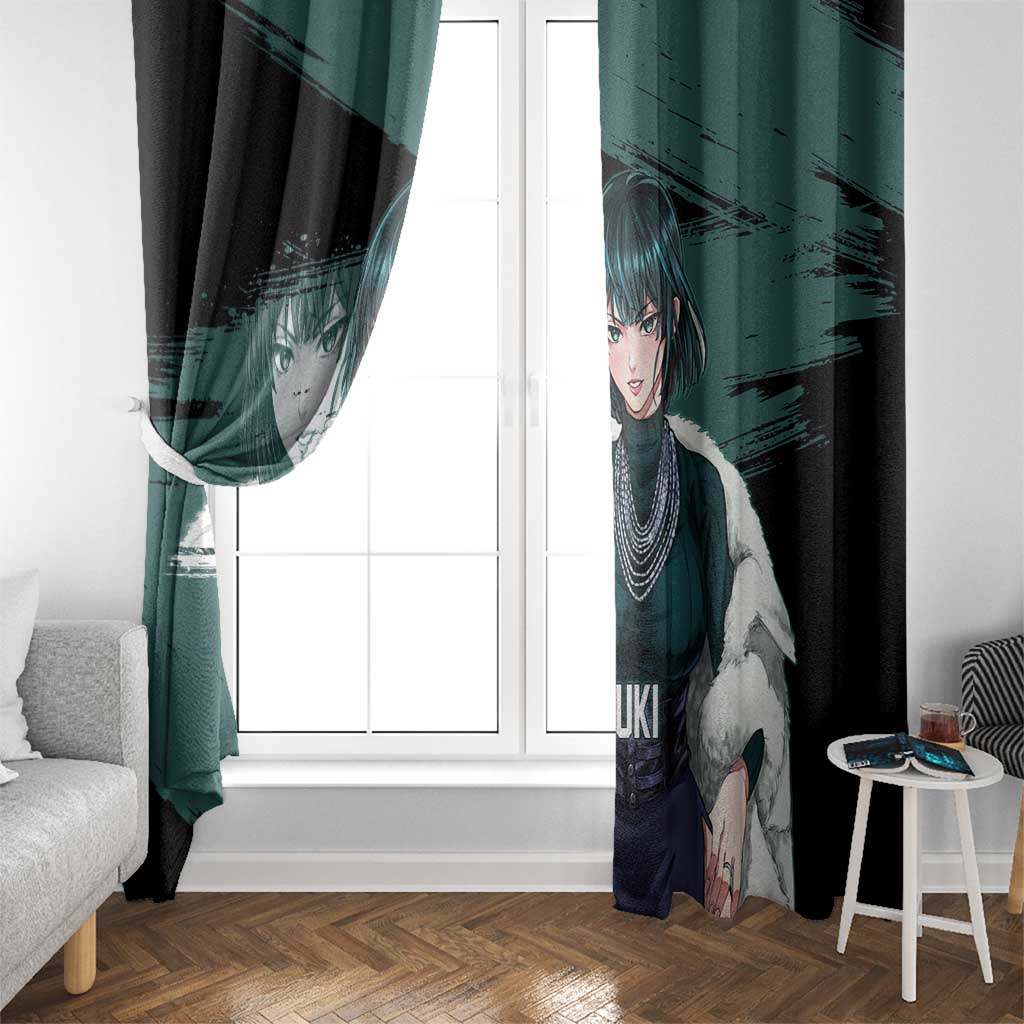 Fubuki One Punch Man Anime Teal and Black Theme Window Curtain with Elegant Psychic Pose and Cool Urban Style - The Mazicc