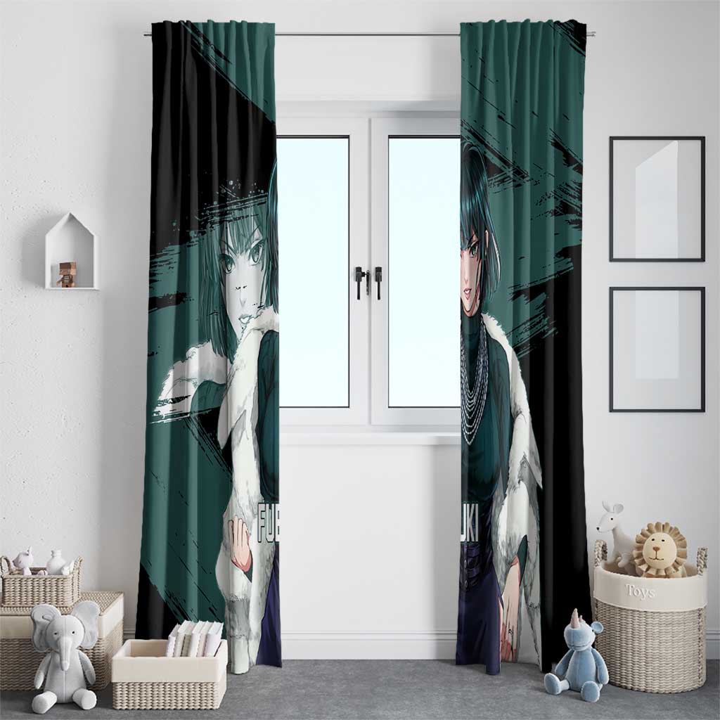 Fubuki One Punch Man Anime Teal and Black Theme Window Curtain with Elegant Psychic Pose and Cool Urban Style - The Mazicc