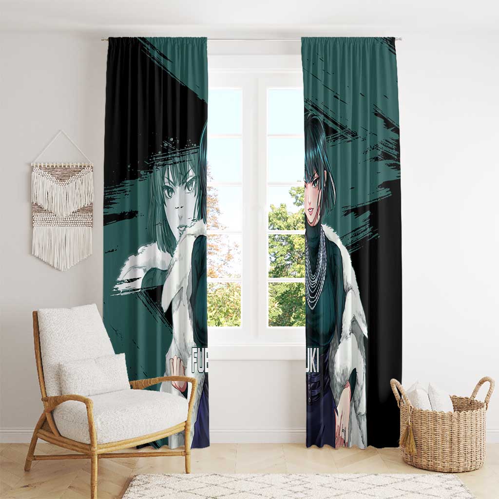Fubuki One Punch Man Anime Teal and Black Theme Window Curtain with Elegant Psychic Pose and Cool Urban Style - The Mazicc