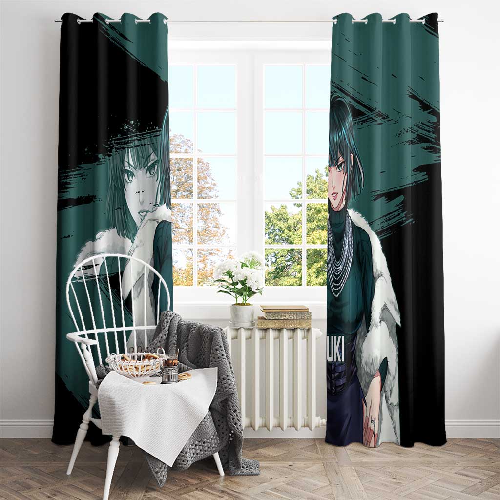 Fubuki One Punch Man Anime Teal and Black Theme Window Curtain with Elegant Psychic Pose and Cool Urban Style - The Mazicc
