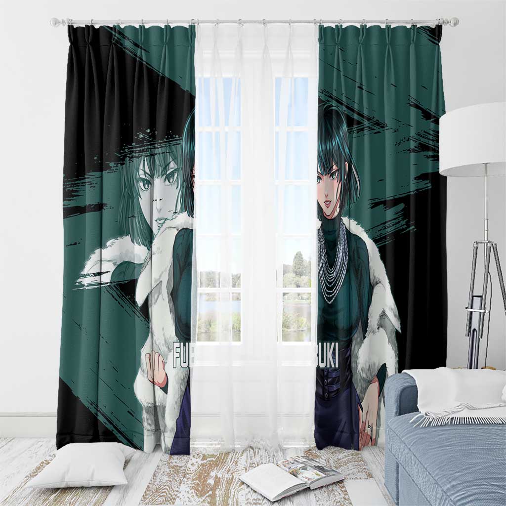 Fubuki One Punch Man Anime Teal and Black Theme Window Curtain with Elegant Psychic Pose and Cool Urban Style - The Mazicc