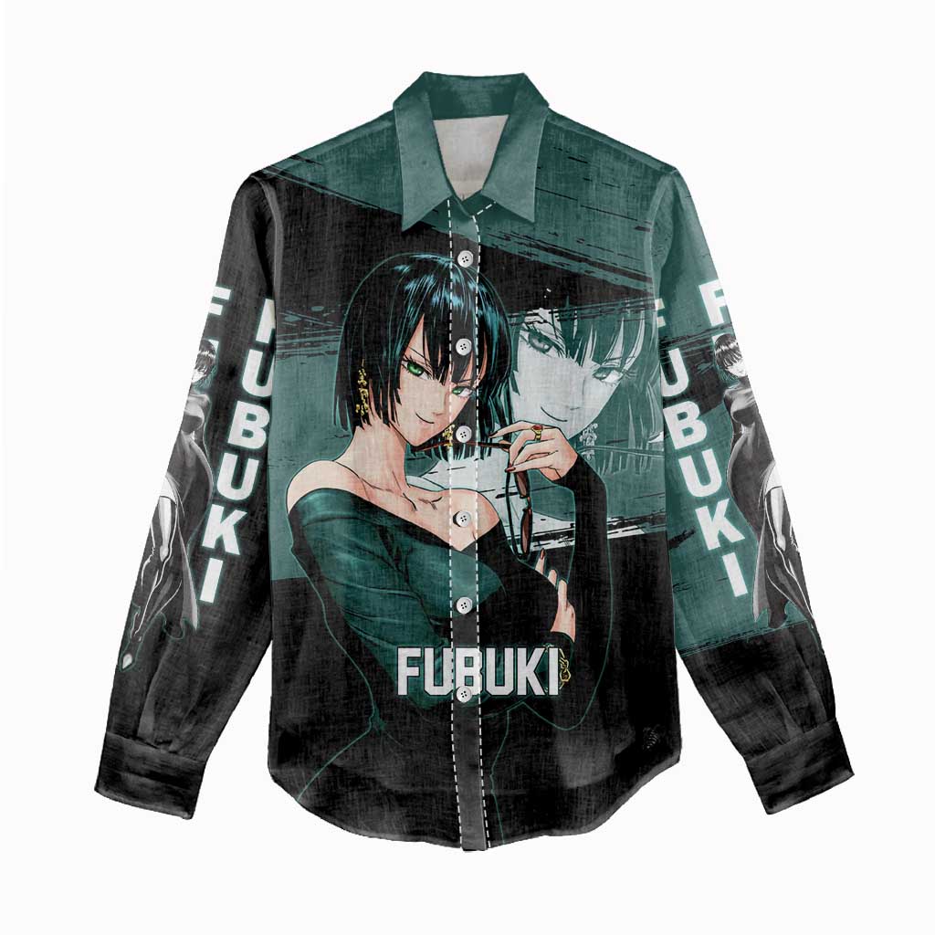 Fubuki One Punch Man Anime Teal and Black Theme Women Casual Shirt with Elegant Psychic Pose and Cool Urban Style - The Mazicc