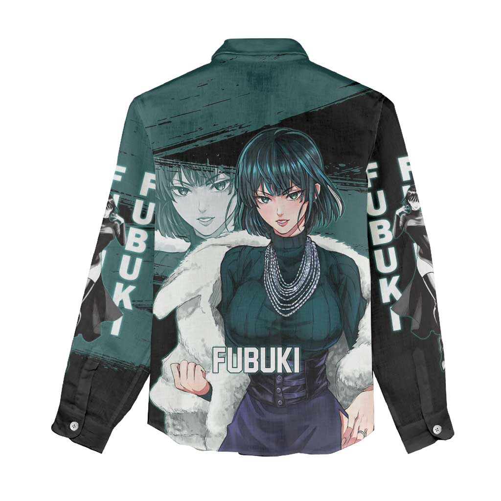 Fubuki One Punch Man Anime Teal and Black Theme Women Casual Shirt with Elegant Psychic Pose and Cool Urban Style - The Mazicc