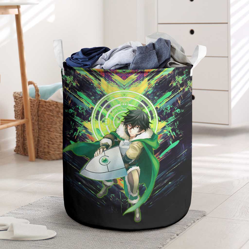 Naofumi The Rising of the Shield Hero Laundry Basket with Dynamic Combat Pose and Energy Circles - The Mazicc