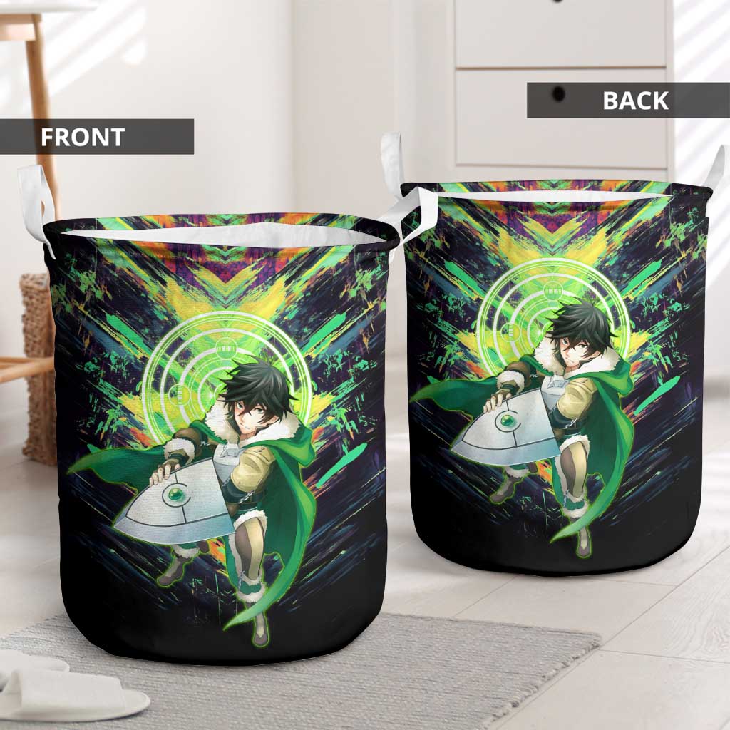 Naofumi The Rising of the Shield Hero Laundry Basket with Dynamic Combat Pose and Energy Circles - The Mazicc