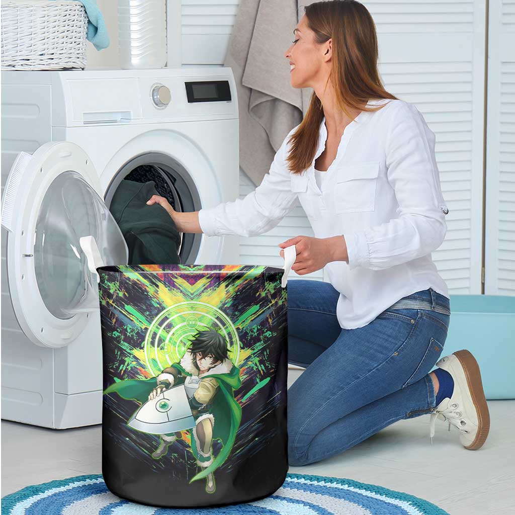Naofumi The Rising of the Shield Hero Laundry Basket with Dynamic Combat Pose and Energy Circles - The Mazicc