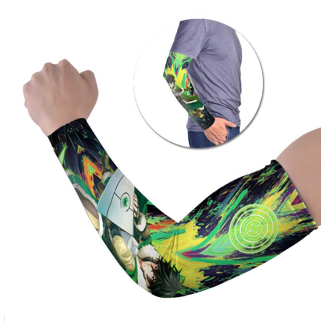Naofumi The Rising of the Shield Hero Arm Sleeves with Dynamic Combat Pose and Energy Circles - The Mazicc