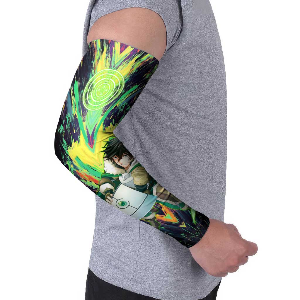 Naofumi The Rising of the Shield Hero Arm Sleeves with Dynamic Combat Pose and Energy Circles - The Mazicc