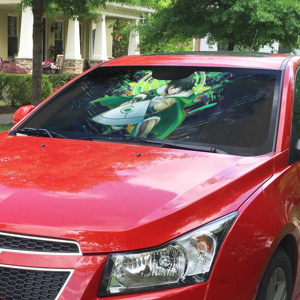 Naofumi The Rising of the Shield Hero Auto Sun Shade with Dynamic Combat Pose and Energy Circles - The Mazicc