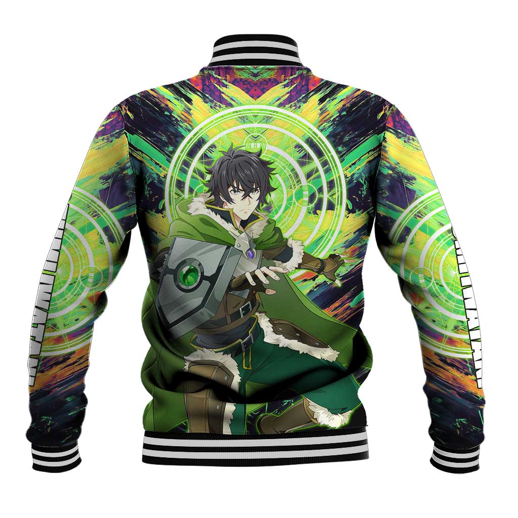 Naofumi The Rising of the Shield Hero Baseball Jacket with Dynamic Combat Pose and Energy Circles - The Mazicc