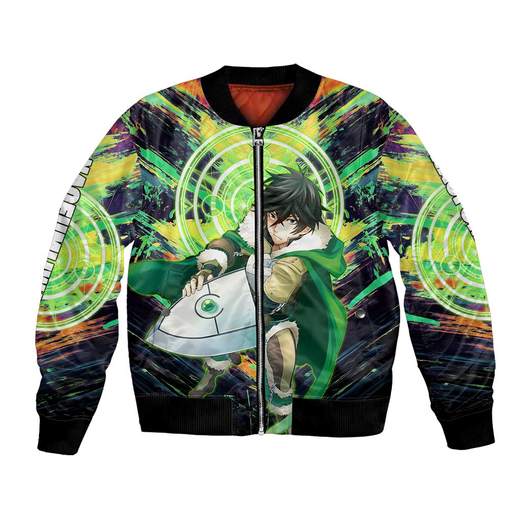 Naofumi The Rising of the Shield Hero Bomber Jacket with Dynamic Combat Pose and Energy Circles - The Mazicc