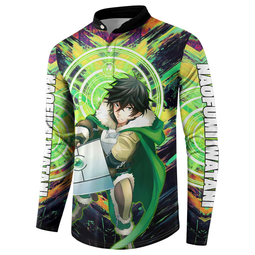 Naofumi The Rising of the Shield Hero Button Sweatshirt with Dynamic Combat Pose and Energy Circles - The Mazicc