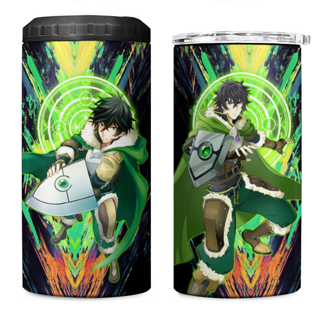 Naofumi The Rising of the Shield Hero 4 in 1 Can Cooler Tumbler with Dynamic Combat Pose and Energy Circles - The Mazicc