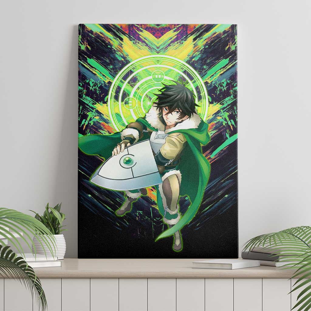 Naofumi The Rising of the Shield Hero Canvas Wall Art with Dynamic Combat Pose and Energy Circles - The Mazicc