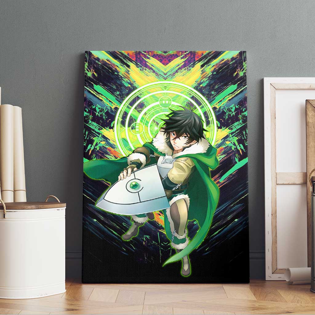 Naofumi The Rising of the Shield Hero Canvas Wall Art with Dynamic Combat Pose and Energy Circles - The Mazicc