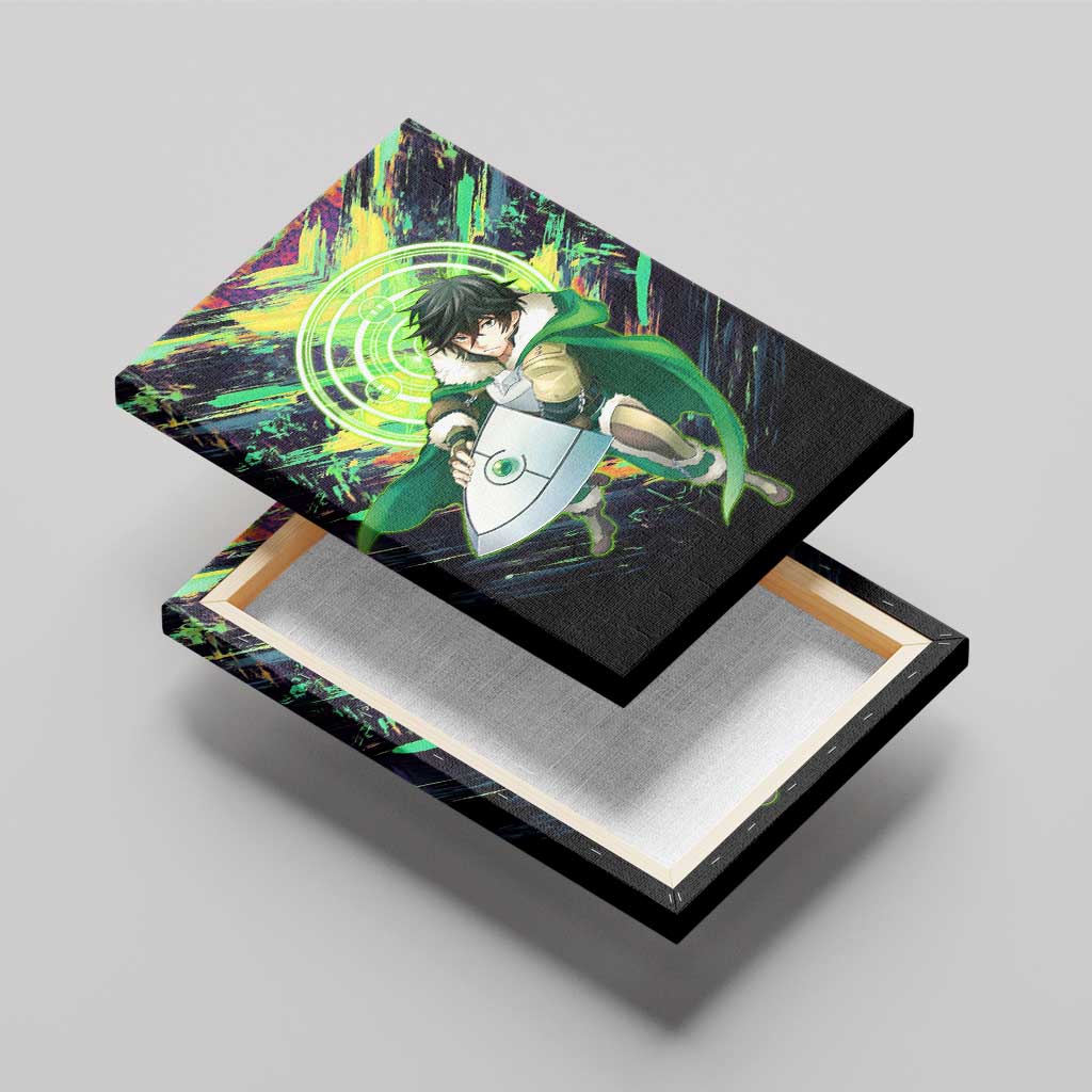 Naofumi The Rising of the Shield Hero Canvas Wall Art with Dynamic Combat Pose and Energy Circles - The Mazicc