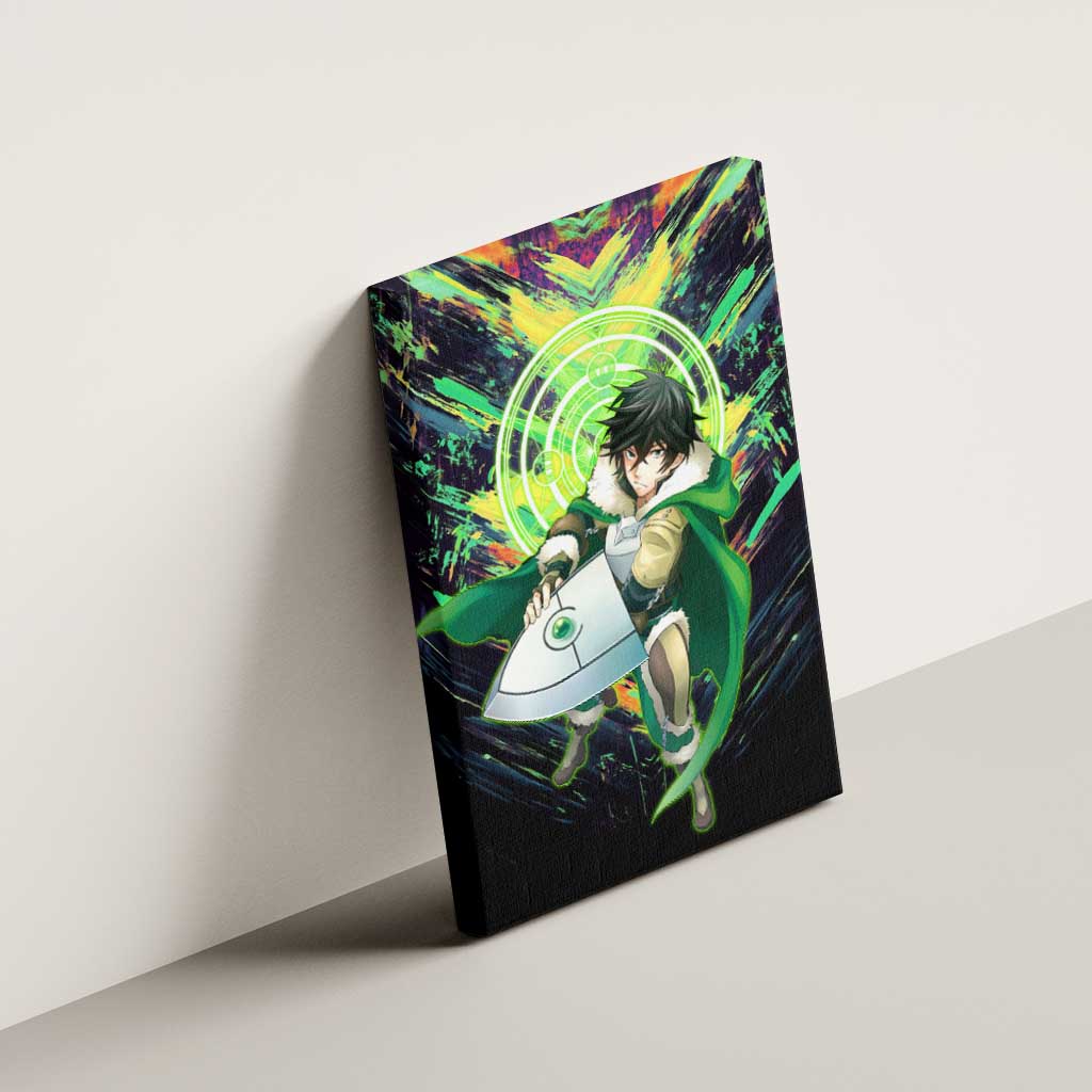 Naofumi The Rising of the Shield Hero Canvas Wall Art with Dynamic Combat Pose and Energy Circles - The Mazicc