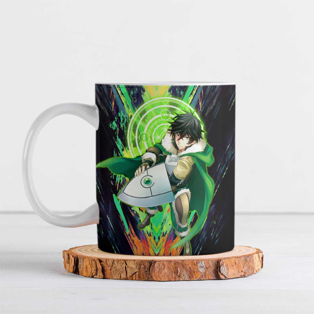 Naofumi The Rising of the Shield Hero Ceramic Mug with Dynamic Combat Pose and Energy Circles - The Mazicc