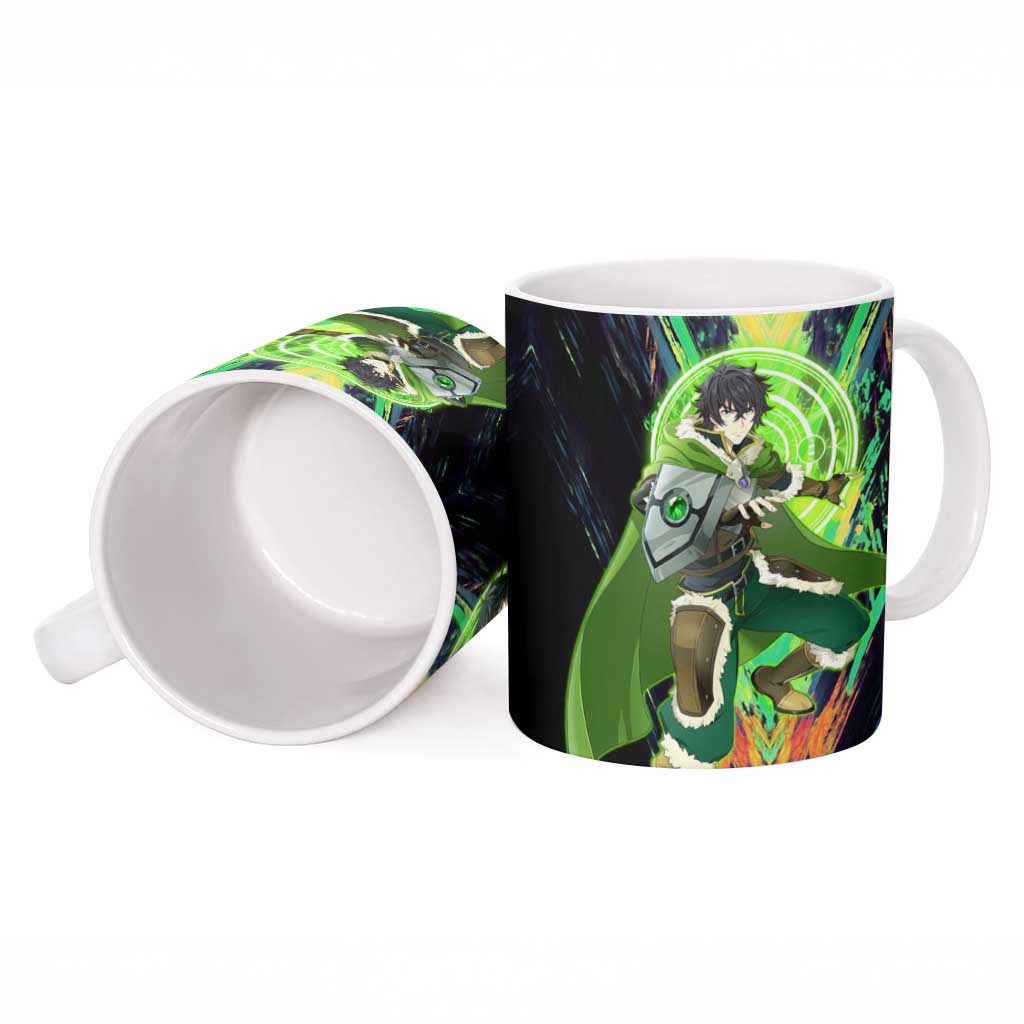 Naofumi The Rising of the Shield Hero Ceramic Mug with Dynamic Combat Pose and Energy Circles - The Mazicc