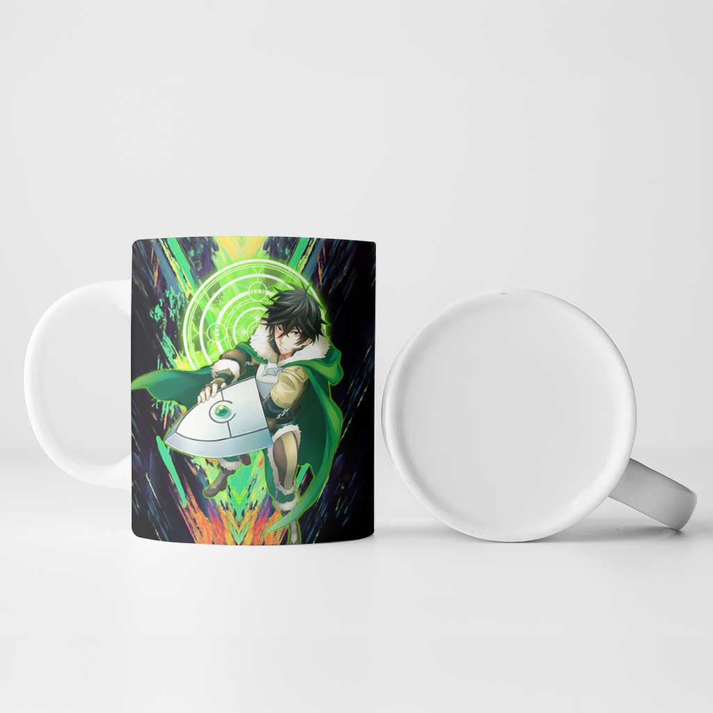 Naofumi The Rising of the Shield Hero Ceramic Mug with Dynamic Combat Pose and Energy Circles - The Mazicc