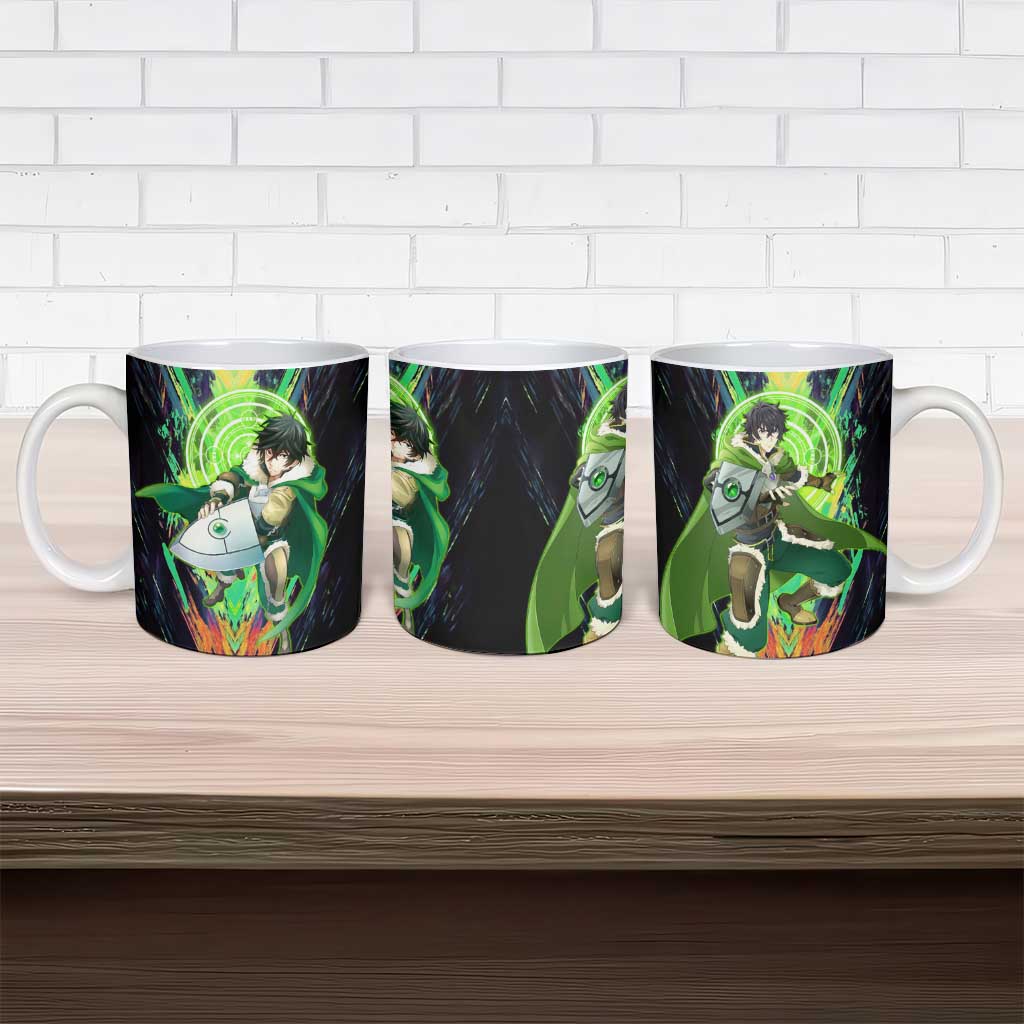 Naofumi The Rising of the Shield Hero Ceramic Mug with Dynamic Combat Pose and Energy Circles - The Mazicc