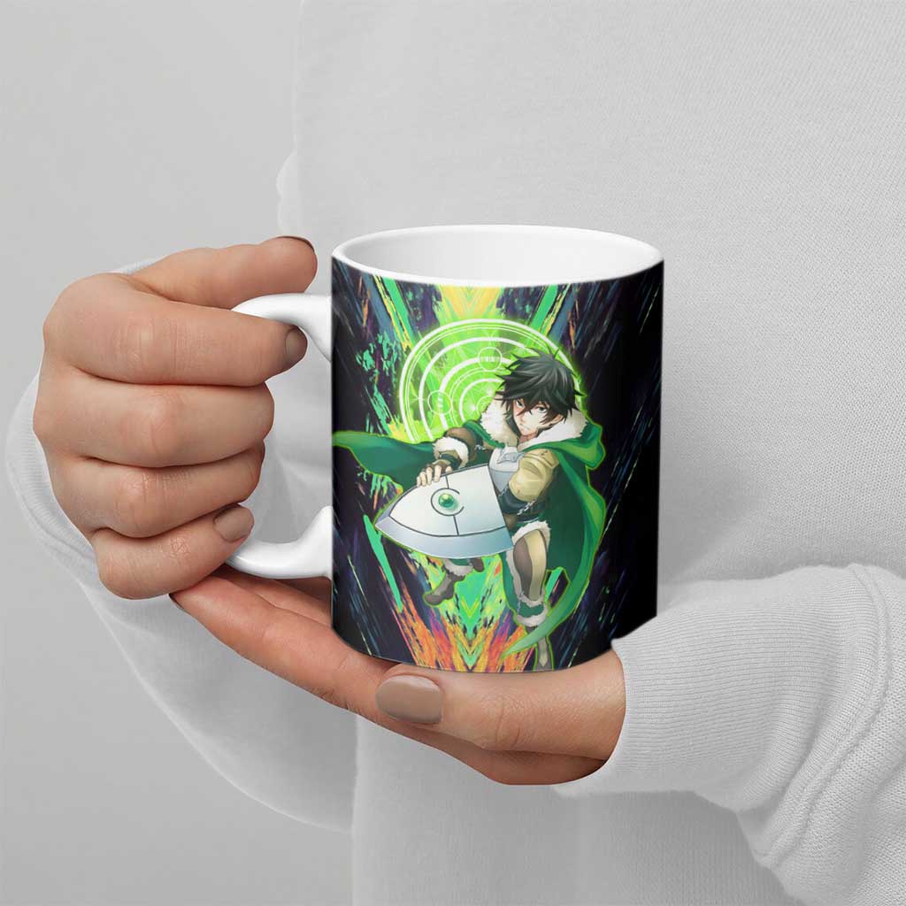 Naofumi The Rising of the Shield Hero Ceramic Mug with Dynamic Combat Pose and Energy Circles - The Mazicc