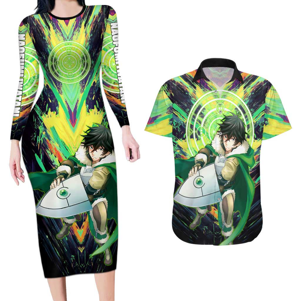 Naofumi The Rising of the Shield Hero Couples Matching Long Sleeve Bodycon Dress and Hawaiian Shirt with Dynamic Combat Pose and Energy Circles - The Mazicc
