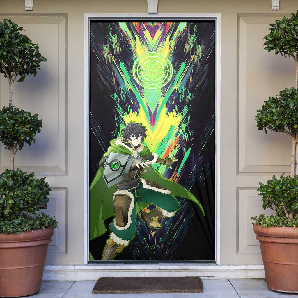 Naofumi The Rising of the Shield Hero Door Cover with Dynamic Combat Pose and Energy Circles - The Mazicc