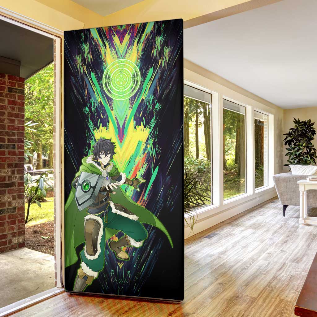 Naofumi The Rising of the Shield Hero Door Cover with Dynamic Combat Pose and Energy Circles - The Mazicc