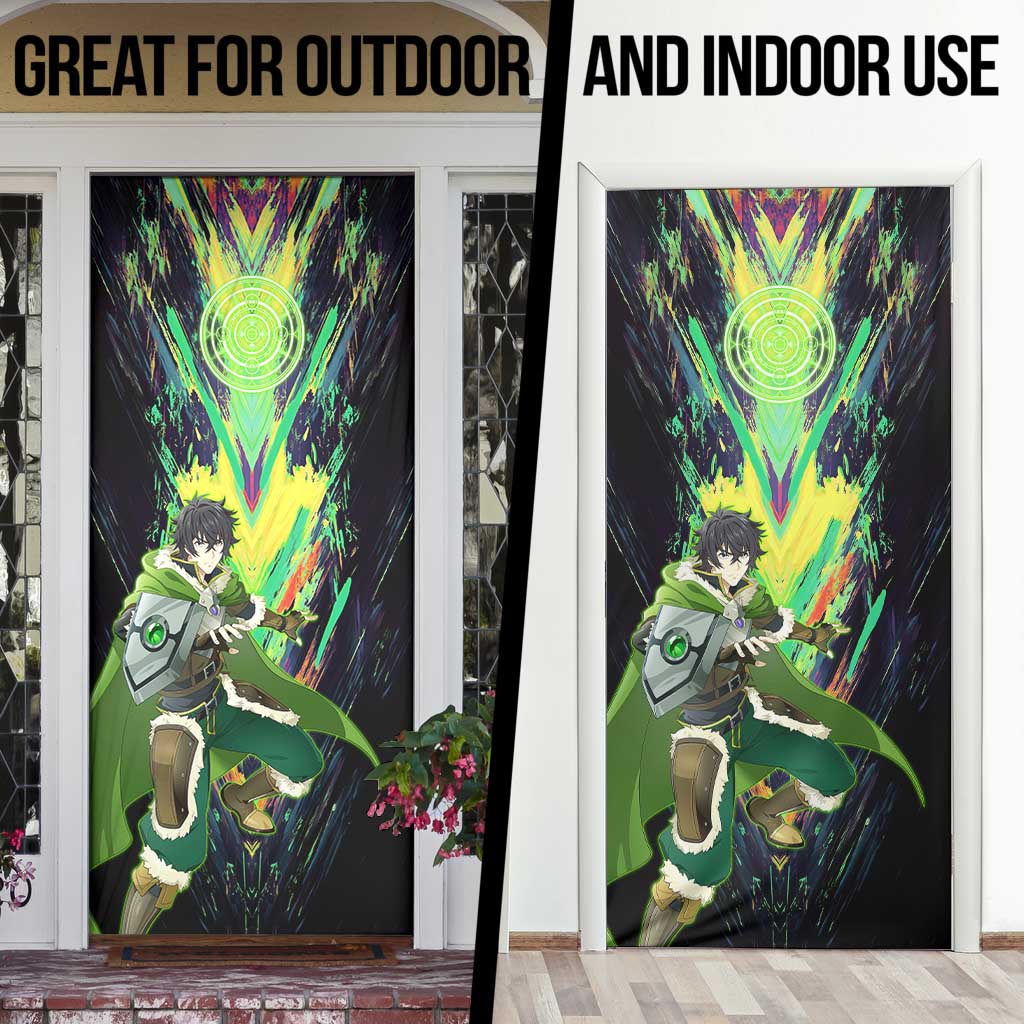 Naofumi The Rising of the Shield Hero Door Cover with Dynamic Combat Pose and Energy Circles - The Mazicc