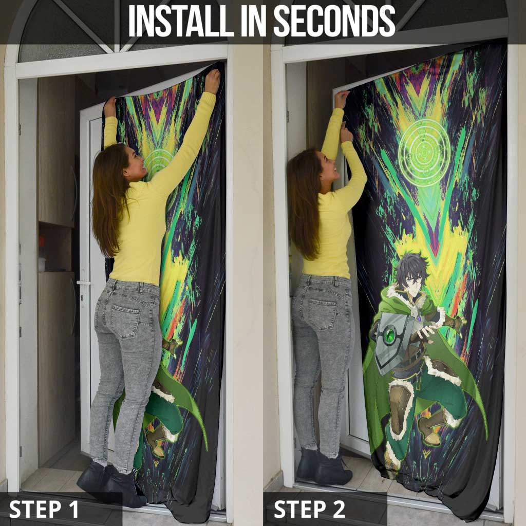 Naofumi The Rising of the Shield Hero Door Cover with Dynamic Combat Pose and Energy Circles - The Mazicc