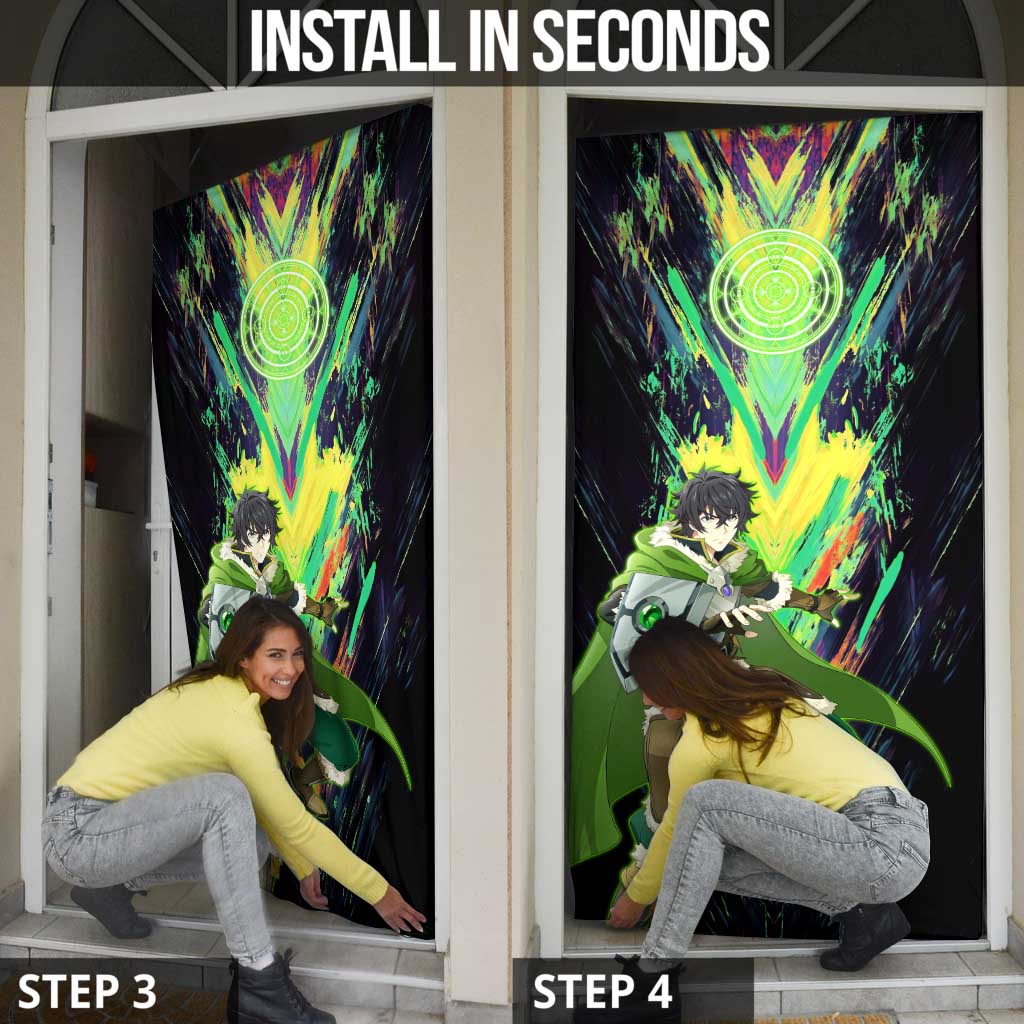 Naofumi The Rising of the Shield Hero Door Cover with Dynamic Combat Pose and Energy Circles - The Mazicc