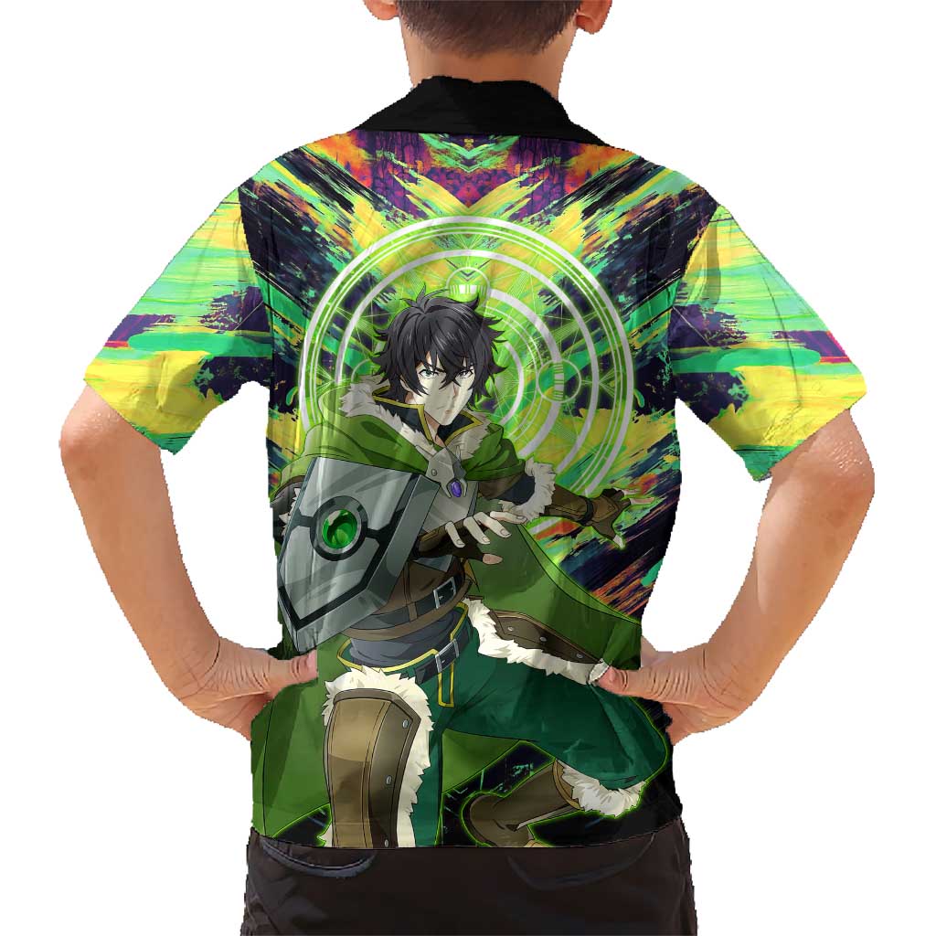 Naofumi The Rising of the Shield Hero Family Matching Puletasi and Hawaiian Shirt with Dynamic Combat Pose and Energy Circles