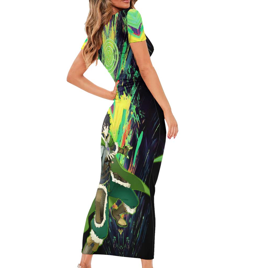 Naofumi The Rising of the Shield Hero Family Matching Short Sleeve Bodycon Dress and Hawaiian Shirt with Dynamic Combat Pose and Energy Circles