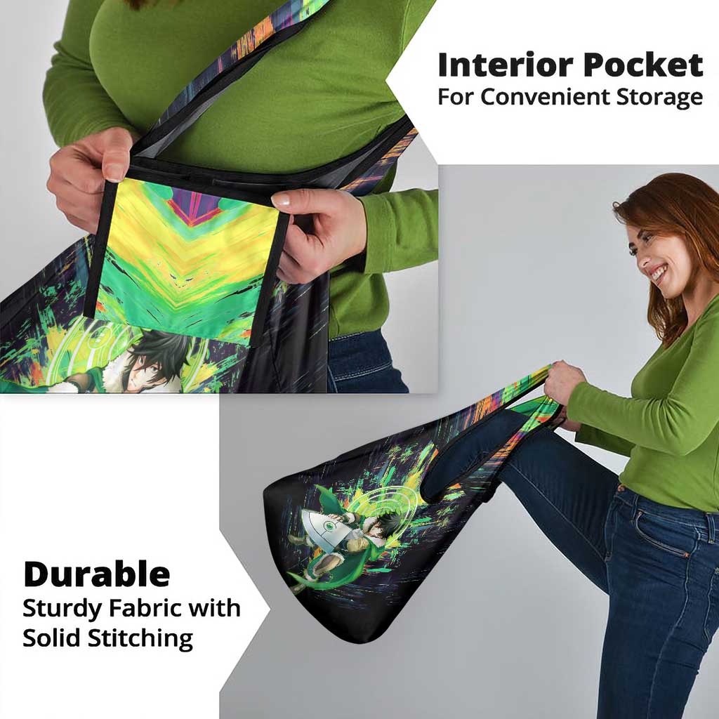 Naofumi The Rising of the Shield Hero Grocery Bag with Dynamic Combat Pose and Energy Circles - The Mazicc