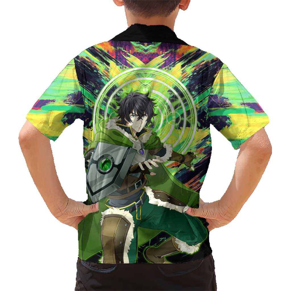 Naofumi The Rising of the Shield Hero Hawaiian Shirt with Dynamic Combat Pose and Energy Circles - The Mazicc