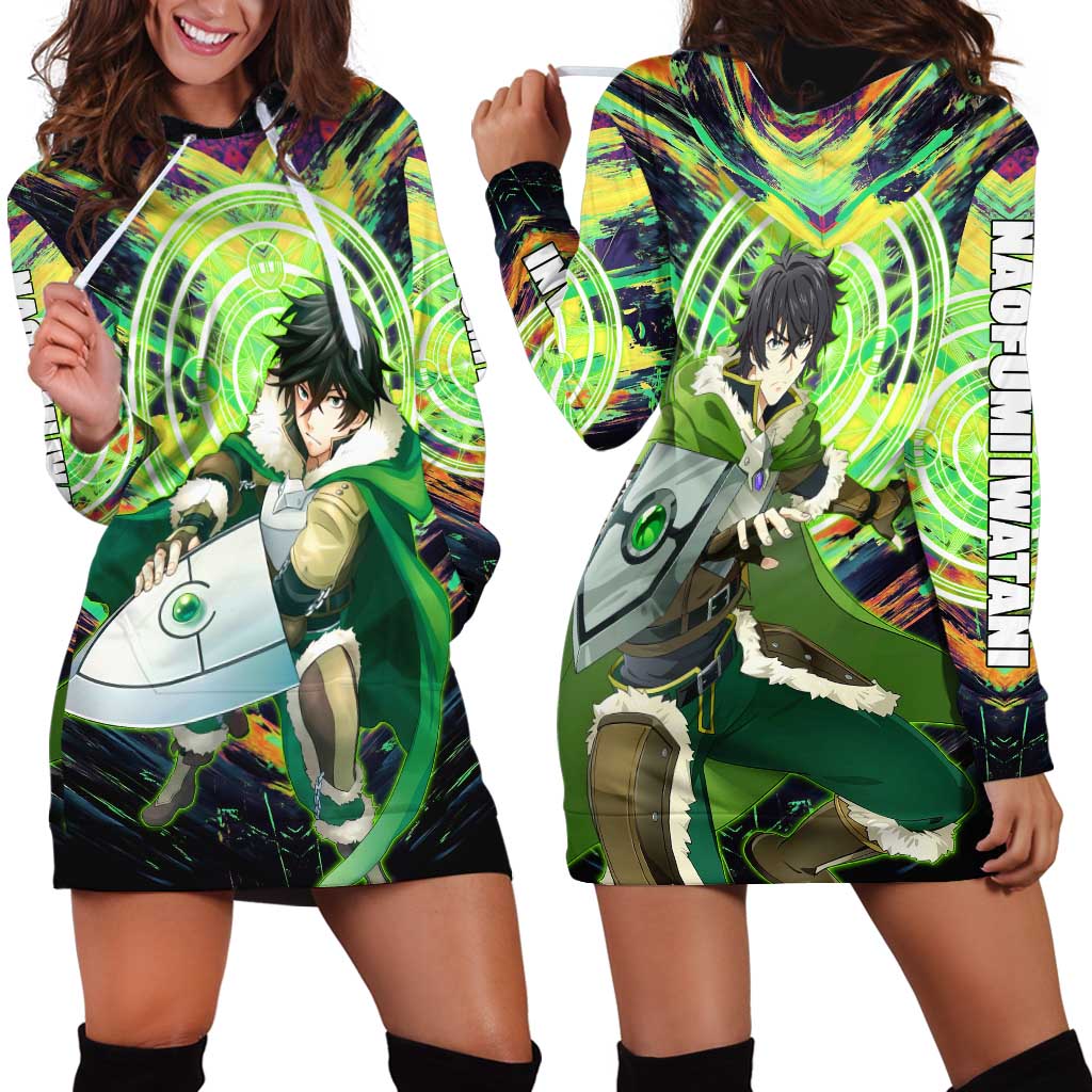 Naofumi The Rising of the Shield Hero Hoodie Dress with Dynamic Combat Pose and Energy Circles - The Mazicc