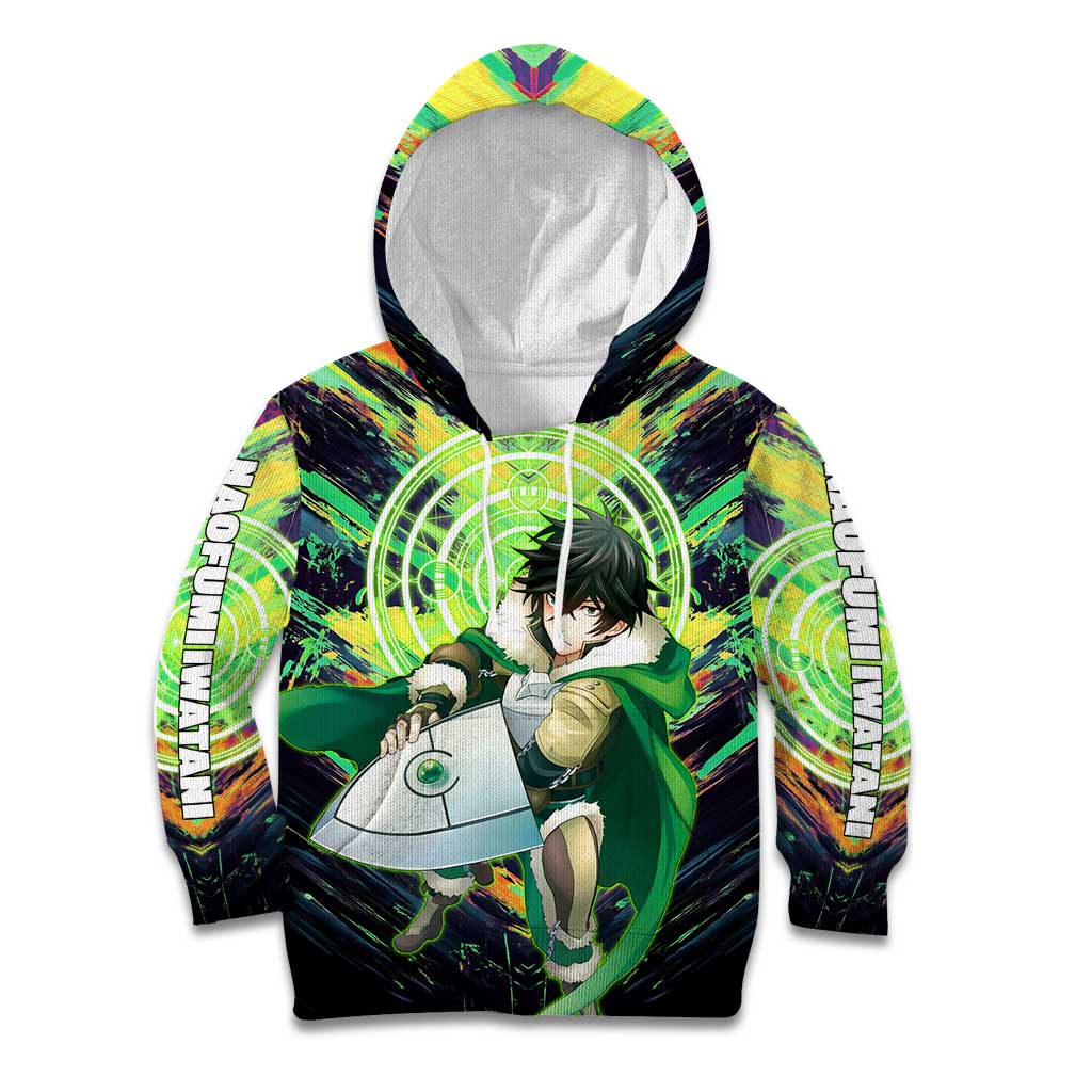Naofumi The Rising of the Shield Hero Kid Hoodie with Dynamic Combat Pose and Energy Circles - The Mazicc