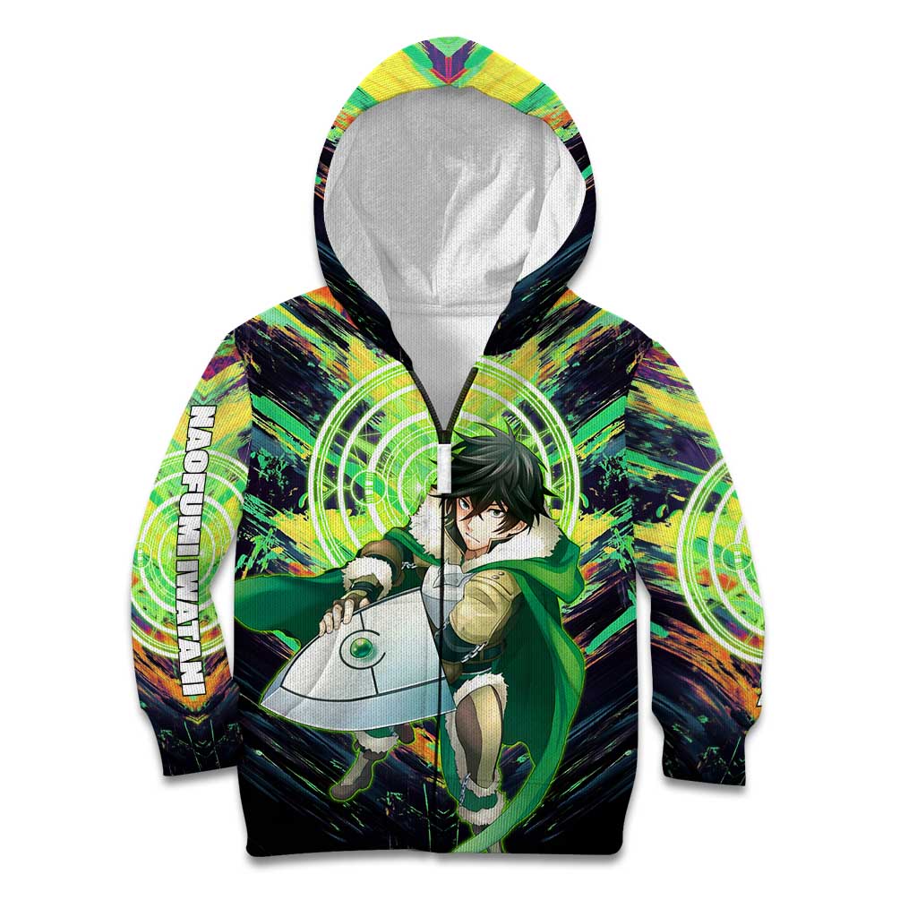 Naofumi The Rising of the Shield Hero Kid Hoodie with Dynamic Combat Pose and Energy Circles - The Mazicc